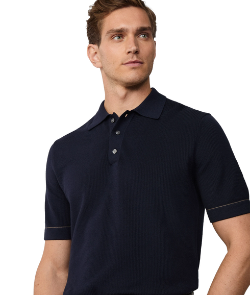 Textured Knit Polo - Dark Denim