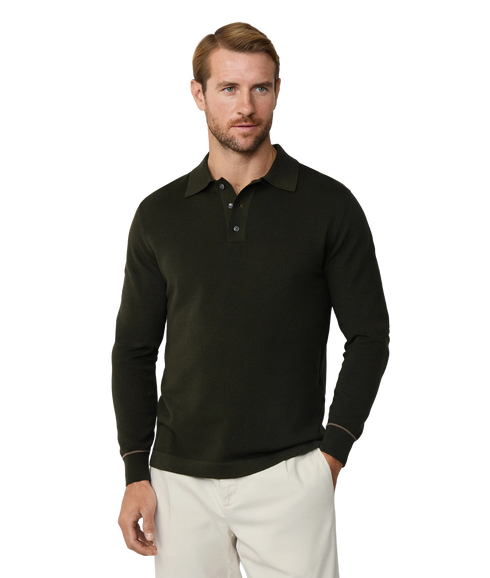 Textured Knit Ls Polo - Hunter Green