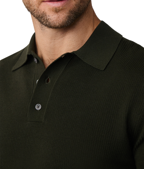 Textured Knit Ls Polo - Hunter Green