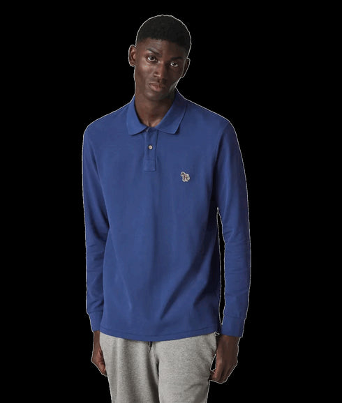 Long-Sleeve Zebra Logo Polo Shirt - Blue