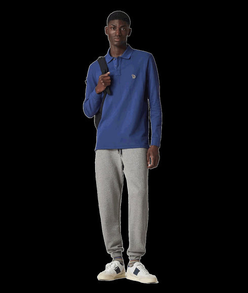 Long-Sleeve Zebra Logo Polo Shirt - Blue