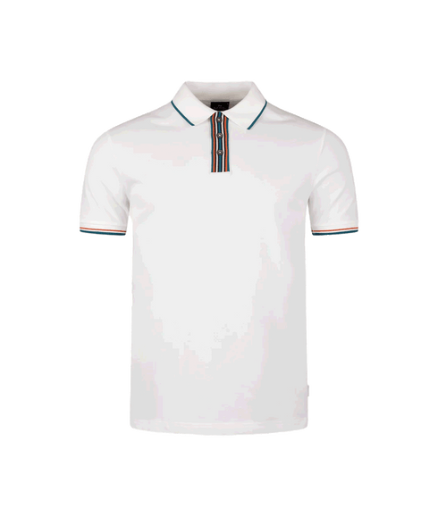 Striped Placket Polo Shirt - White