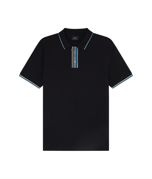 Striped Placket Polo Shirt - Black