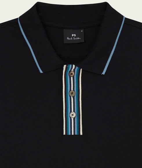 Striped Placket Polo Shirt - Black
