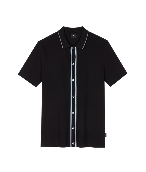 Reg Fit Ss Button Front Polo - Black