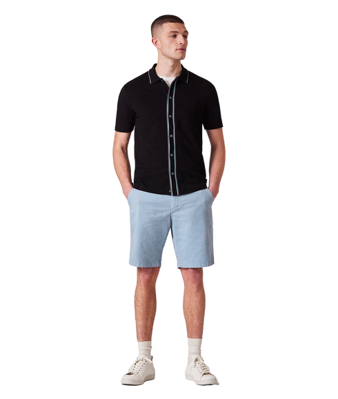 Reg Fit Ss Button Front Polo - Black