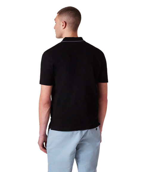Reg Fit Ss Button Front Polo - Black
