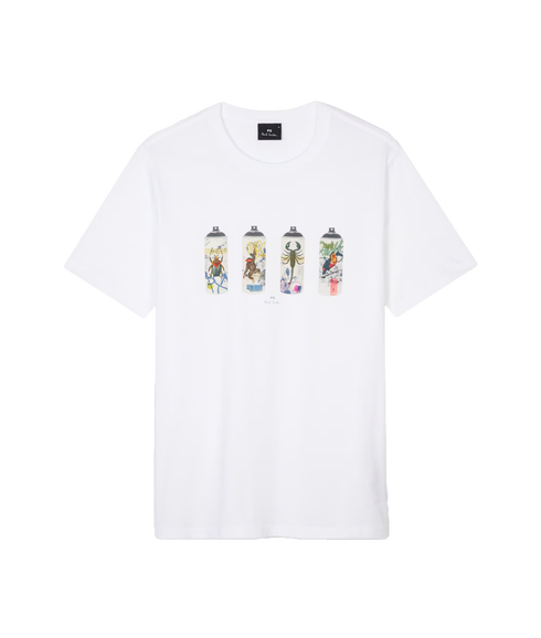 Reg Fit T Shirt Animal Spray Cans - White