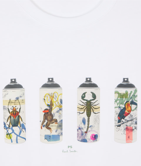 Reg Fit T Shirt Animal Spray Cans - White