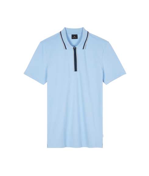 Reg Fit Half Zip Polo - Light Blue