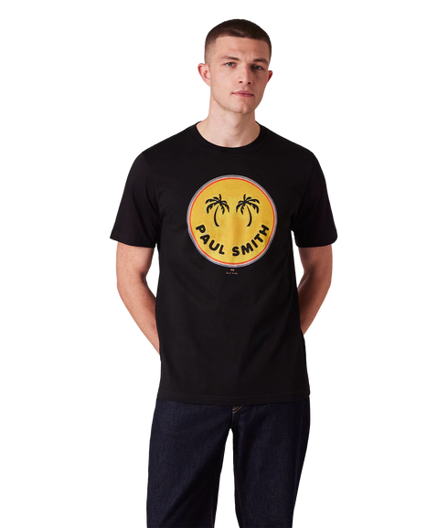 Reg Fit Ss T Shirt Palm Trees - Black