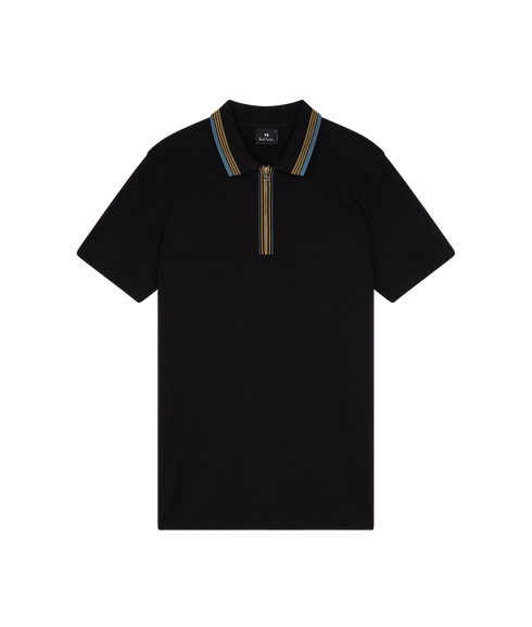 Mens Reg Fit Half Zip Polo - Black