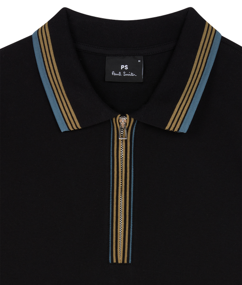 Mens Reg Fit Half Zip Polo - Black