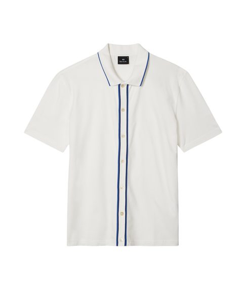 Mens Reg Ss Button Front Polo - Off White