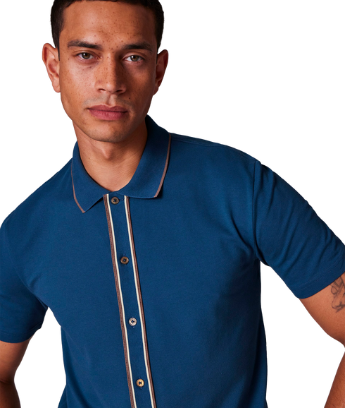 Mens Reg Ss Button Front Polo - Petrol Green