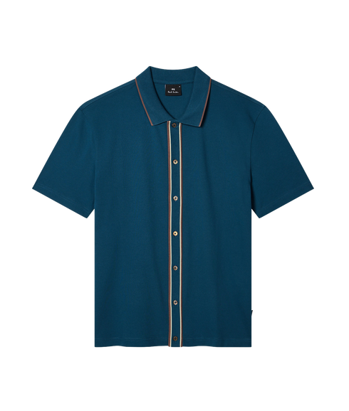 Mens Reg Ss Button Front Polo - Petrol Green