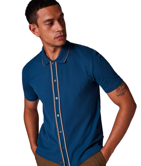 Mens Reg Ss Button Front Polo - Petrol Green