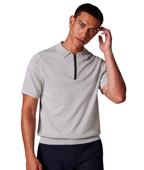 Mens Sweater Ss Polo - Grey
