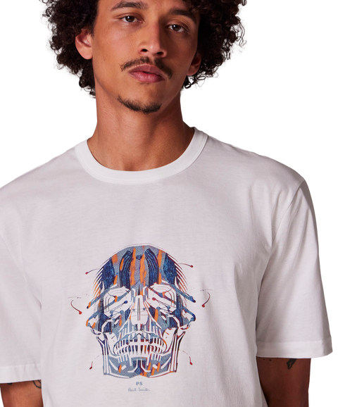 Mens Casual Fit T Shirt Skull - White