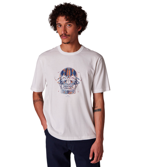 Mens Casual Fit T Shirt Skull - White