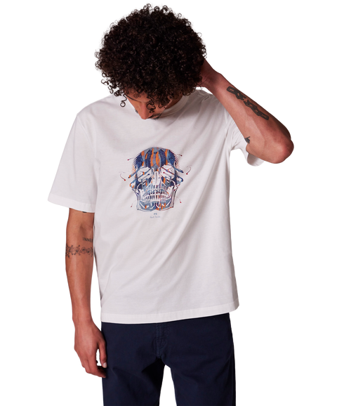 Mens Casual Fit T Shirt Skull - White