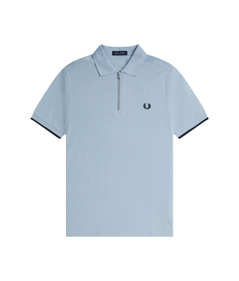 Crepe Pique Zip Polo - Light Smoke