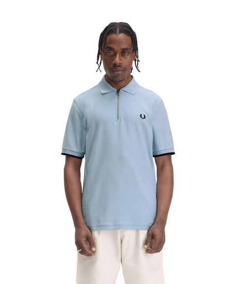 Crepe Pique Zip Polo - Light Smoke