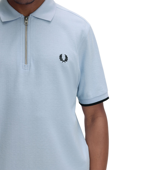 Crepe Pique Zip Polo - Light Smoke