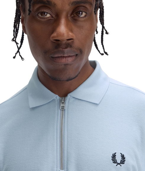 Crepe Pique Zip Polo - Light Smoke
