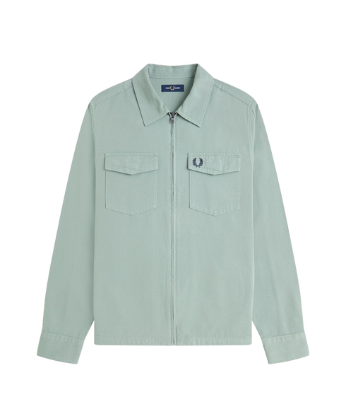 Twill Zip Through Overshirt - Bayleaf