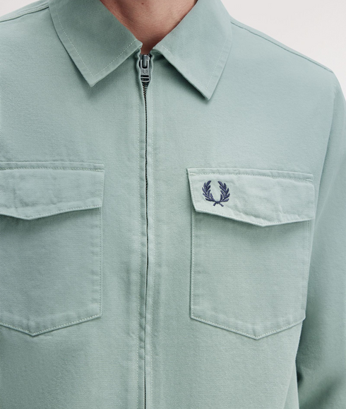 Twill Zip Through Overshirt - Bayleaf