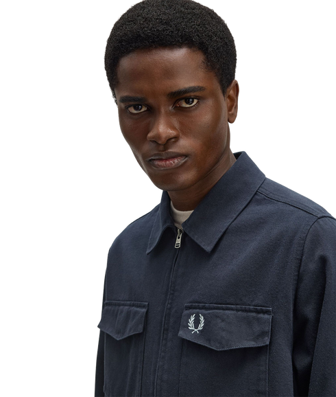 Twill Zip Through Overshirt - Navy