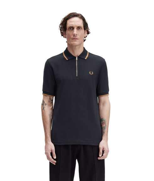 Crepe Pique Polo Shirt - Black