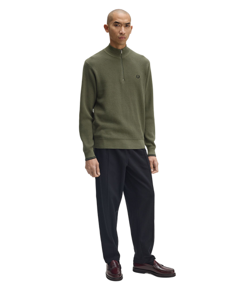 Waffle Stitch Half Zip Jumper - Green