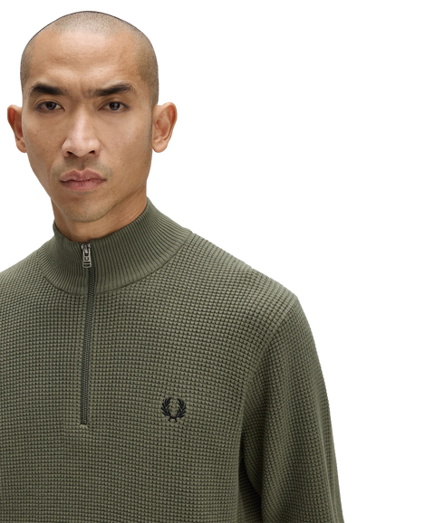 Waffle Stitch Half Zip Jumper - Green