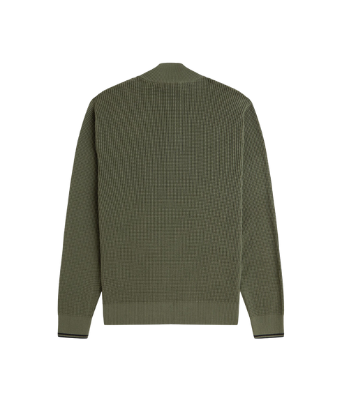 Waffle Stitch Half Zip Jumper - Green