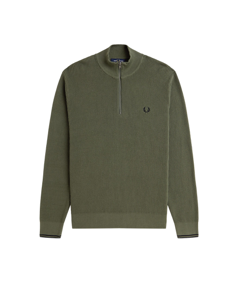 Waffle Stitch Half Zip Jumper - Green