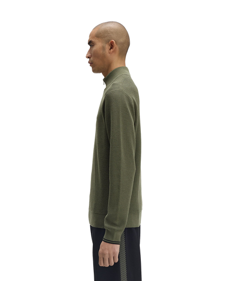 Waffle Stitch Half Zip Jumper - Green
