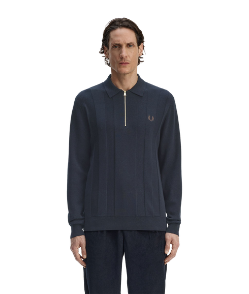 Tonal Stripe Knitted Shirt - Navy