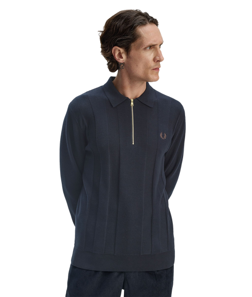 Tonal Stripe Knitted Shirt - Navy