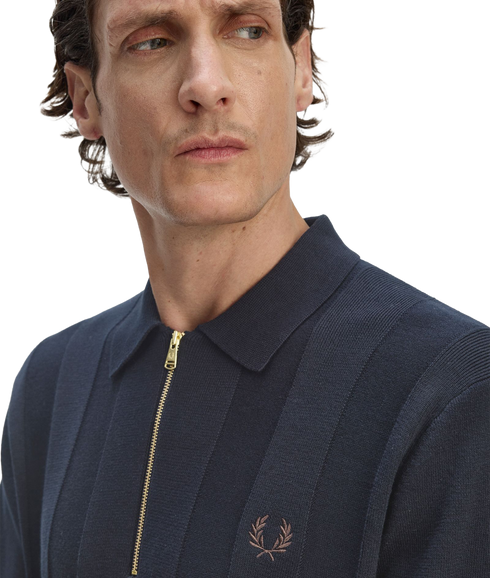 Tonal Stripe Knitted Shirt - Navy