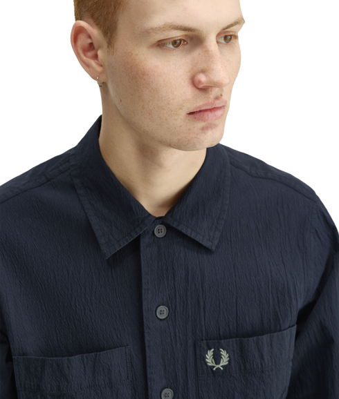 Seersucker Overshirt - Navy