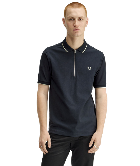 Crepe Pique Polo Shirt - Navy