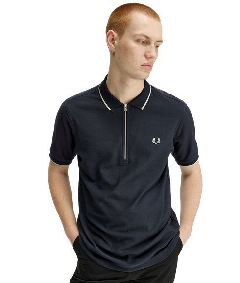 Crepe Pique Polo Shirt - Navy