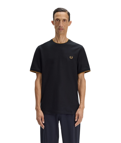 Trim Detail Crepe Pique T-shirt - Black