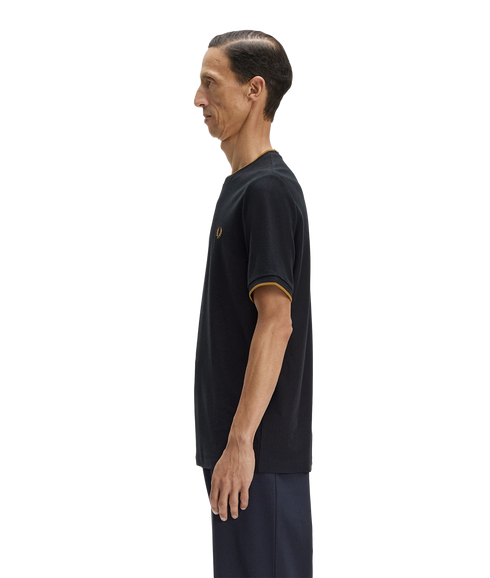 Trim Detail Crepe Pique T-shirt - Black