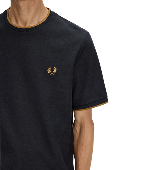 Trim Detail Crepe Pique T-shirt - Black