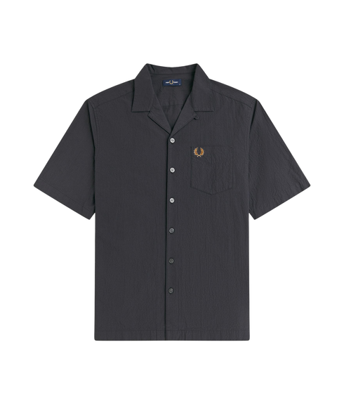 Seersucker Revere Collar Shirt - Anchor Grey