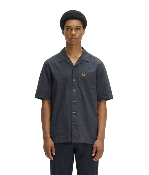 Seersucker Revere Collar Shirt - Anchor Grey