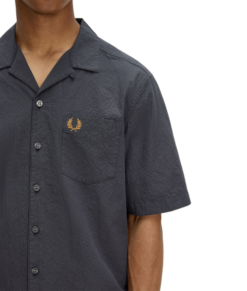 Seersucker Revere Collar Shirt - Anchor Grey